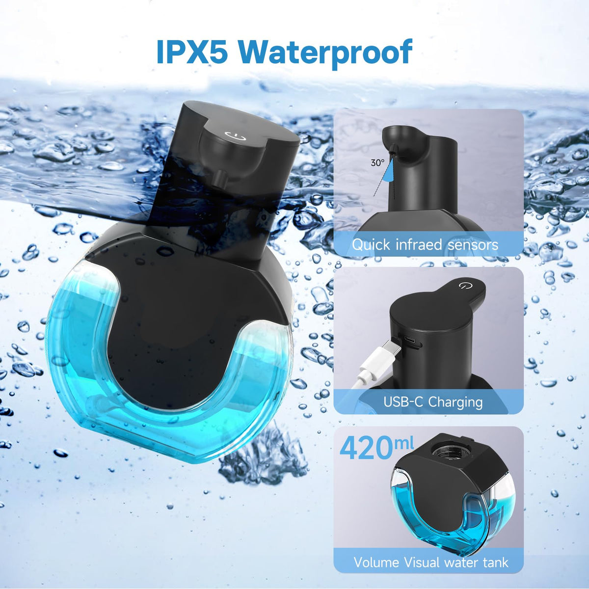 VZZNN IPX5 waterproof design for use in damp bathrooms.