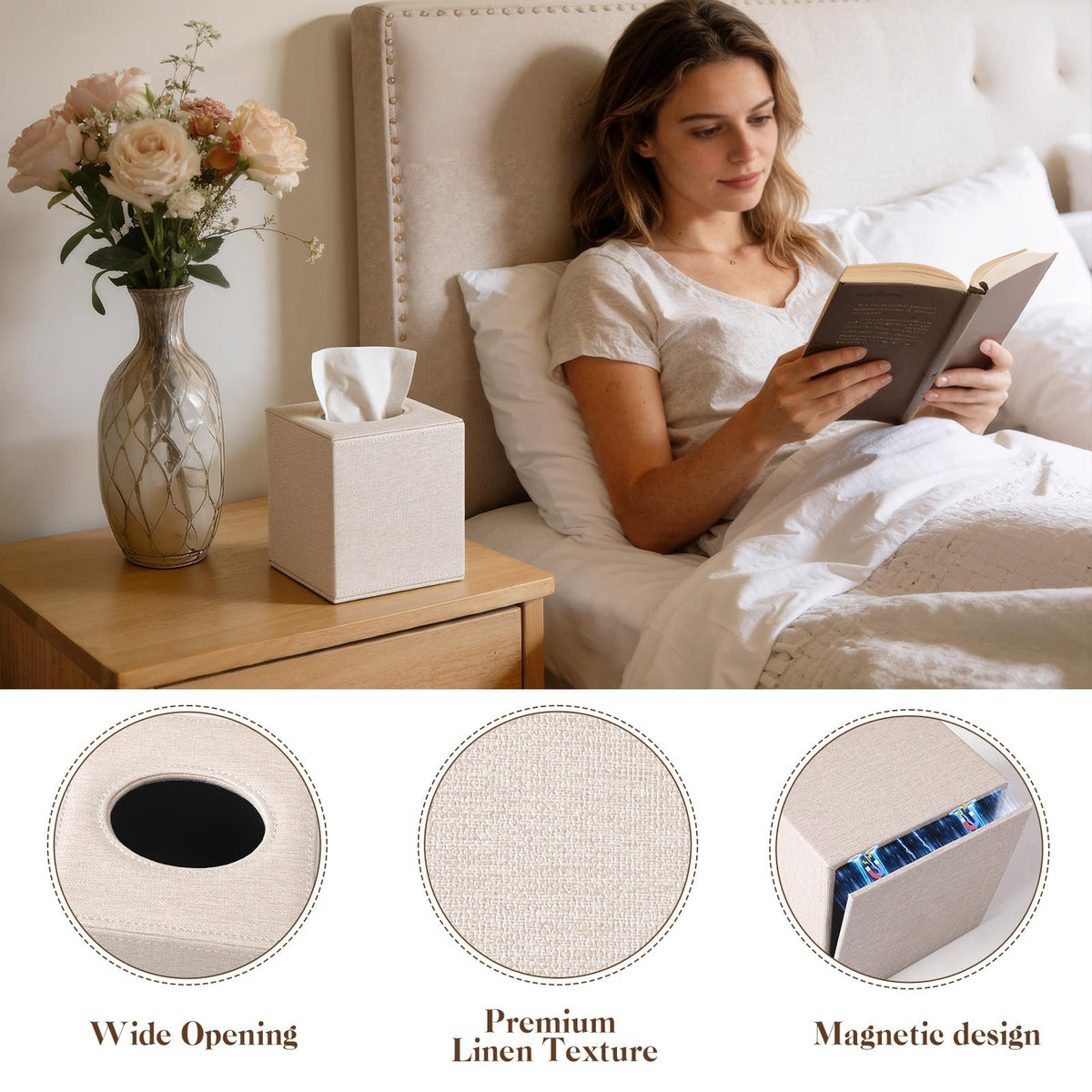 VZZNN durable MDF tissue box cover with linen-texture surface resists crushing.