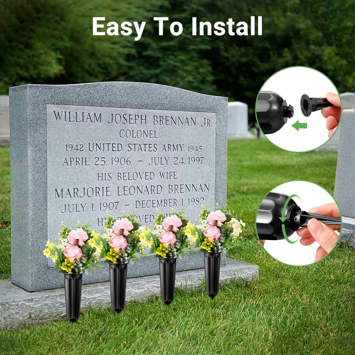 VZZNN easy setup cemetery vase with rotating buckle for quick use