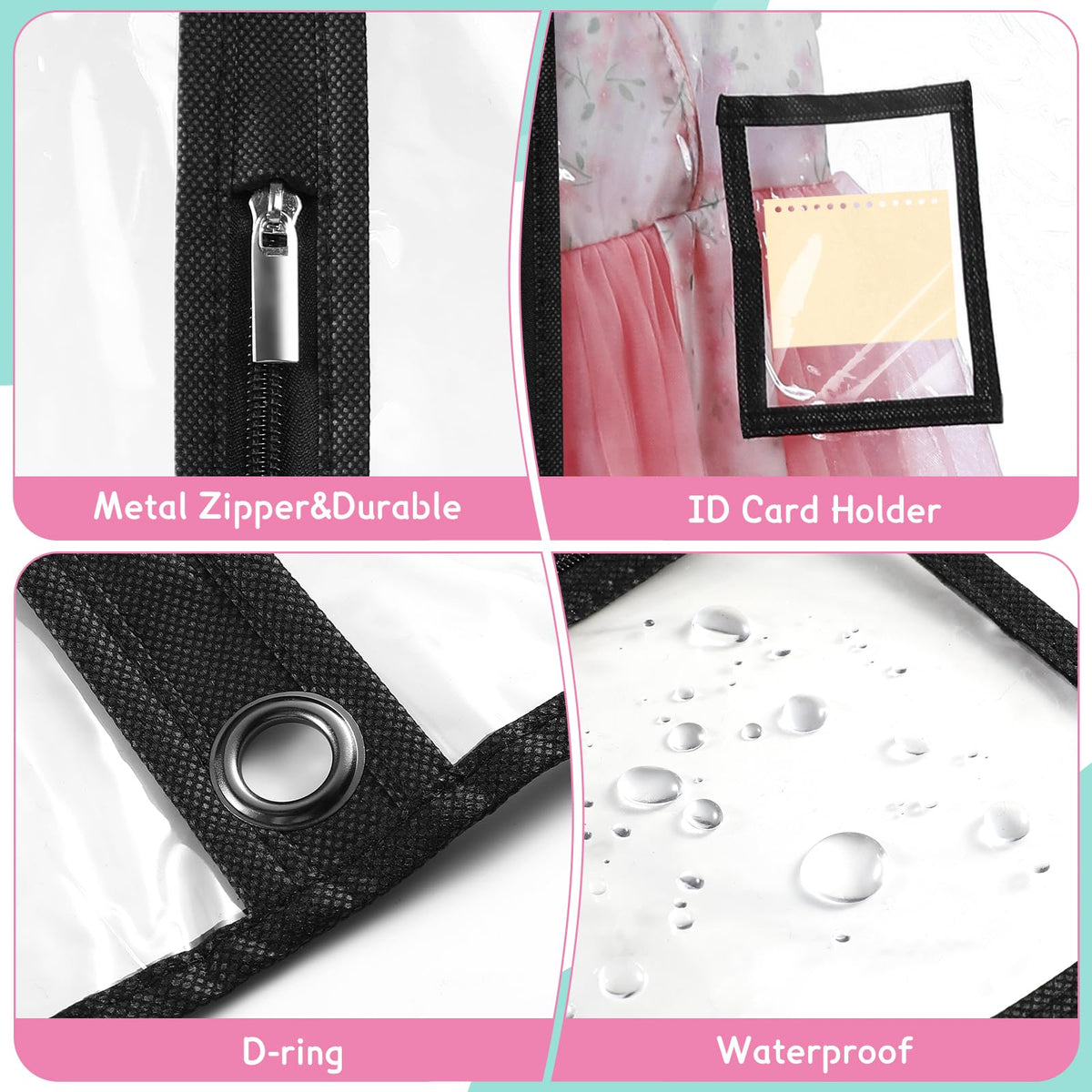 VZZNN heavy-duty fabric protects costumes from dust and moisture during travel.