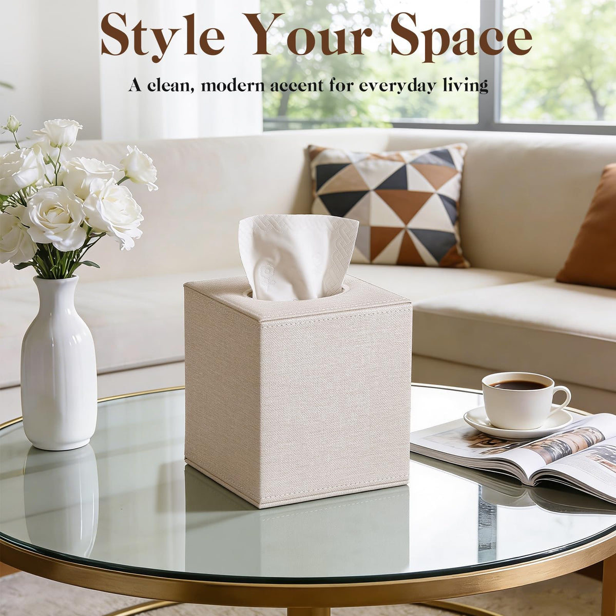 VZZNN linen-texture leather-like surface creates a refined look.