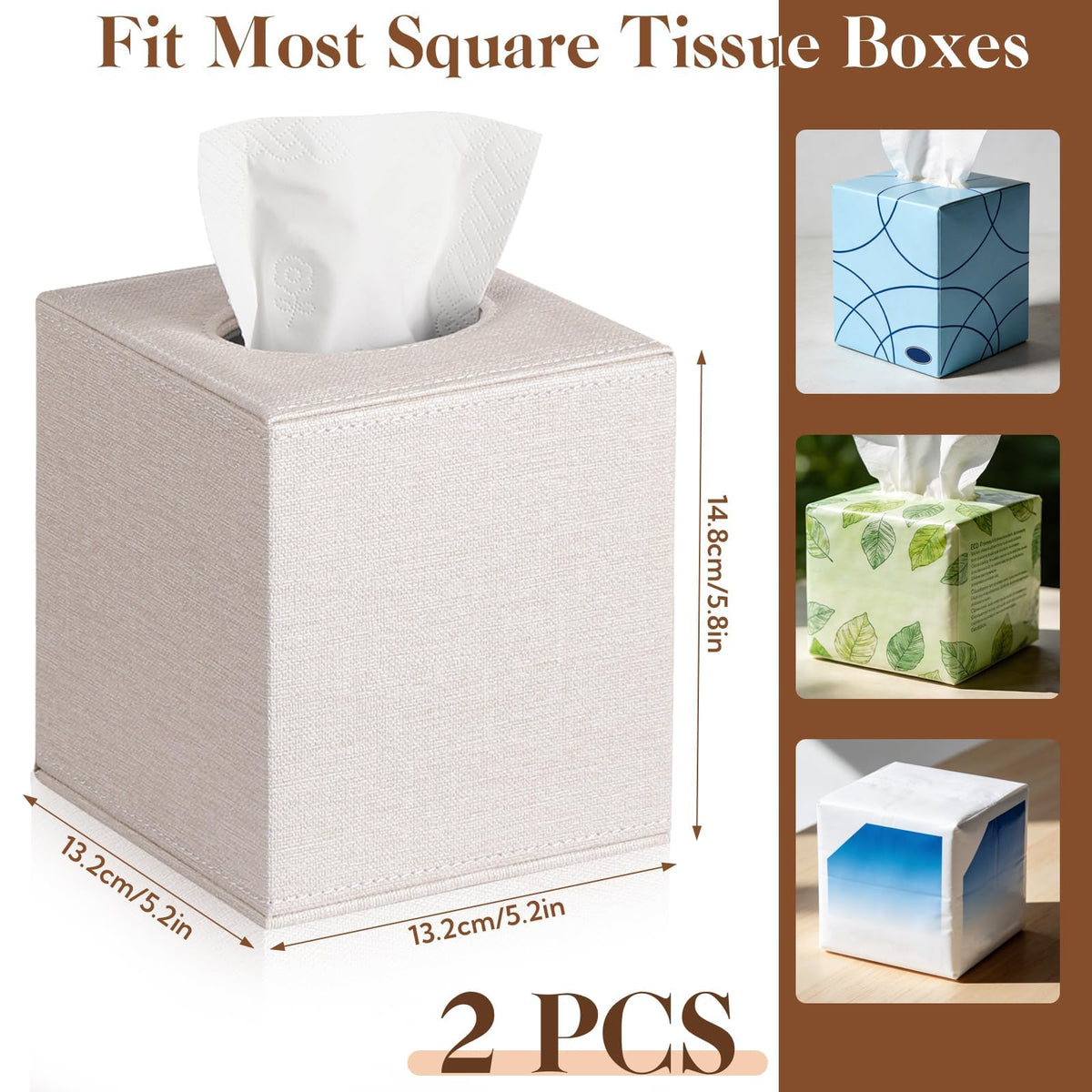 VZZNN tissue box cover with magnetic base for easy refills and secure closure.