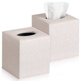 VZZNN square tissue box cover in beige blends with decor and keeps tissues neatly accessible.