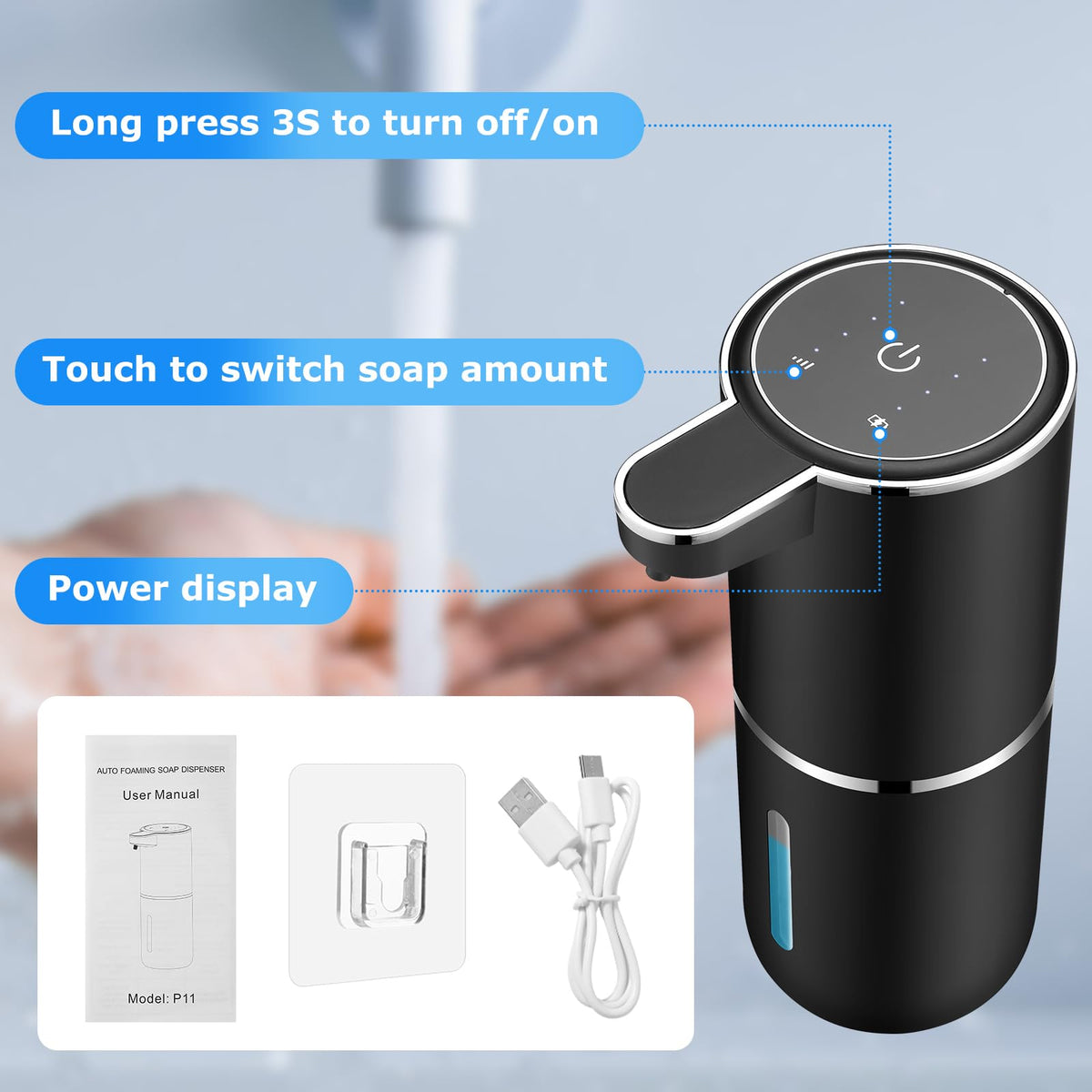 VZZNN vertical-design soap dispenser adds sleek style to bathrooms.