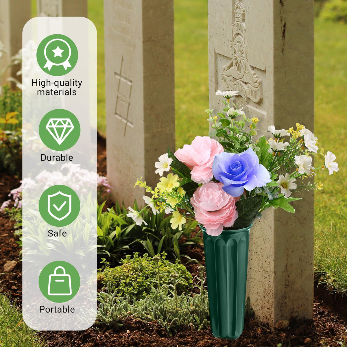 VZZNN weather-resistant cemetery vases maintain a classic memorial look.