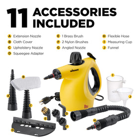 Wagner 505e kit shows 11 attachments for versatile cleaning tasks