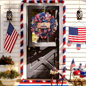 Waipfaru 18-inch patriotic wreath brightens doors with red, white, and blue accents.
