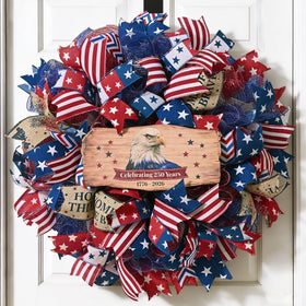 Waipfaru 250th anniversary patriotic wreath with eagle center sign for standout front-door decor.