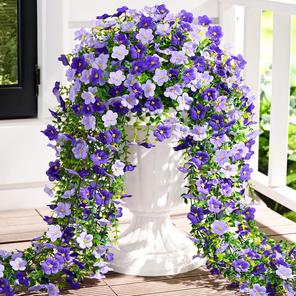 Waipfaru 4-pack hanging flowers in a planter, UV-resistant outdoor decor.