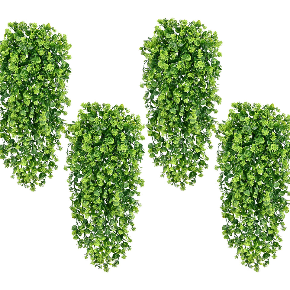Waipfaru 4pc fake hanging plants package adds instant greenery to any space.