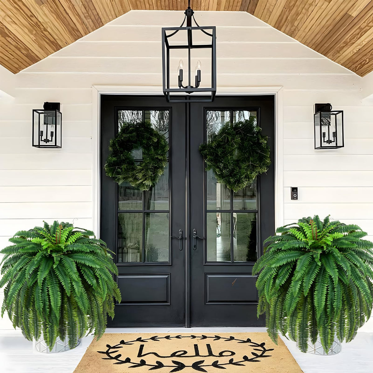 Waipfaru UV-resistant artificial fern close-up shows durable, washable leaves.