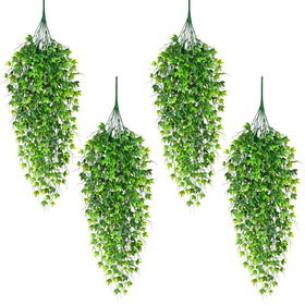 Waipfaru artificial hanging ivy outdoors four-pack wrapped around a balcony railing, UV-resistant and durable.