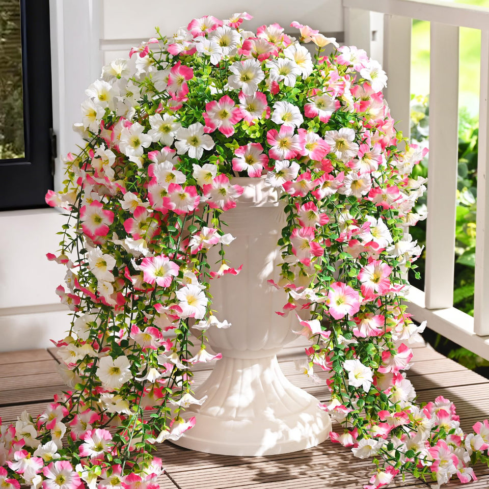 Waipfaru artificial petunias pink-white 2-pack; vibrant outdoor color for planters.