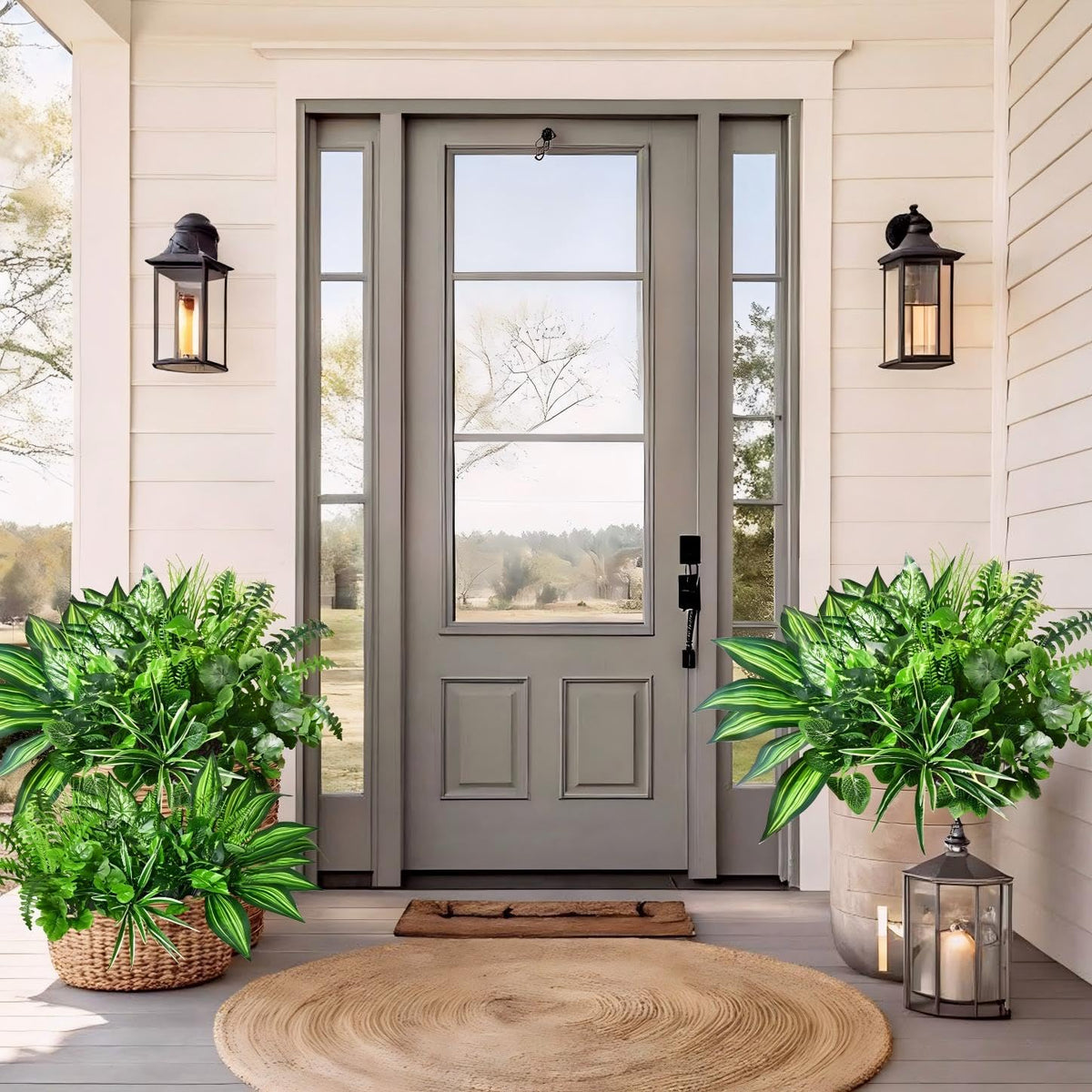 Waipfaru greenery assembly on a front porch setup for layered depth