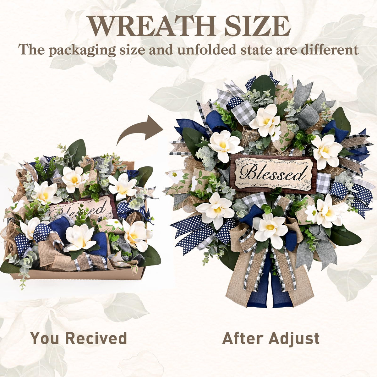 Waipfaru blue-gray burlap bow adds rustic charm to porch decor