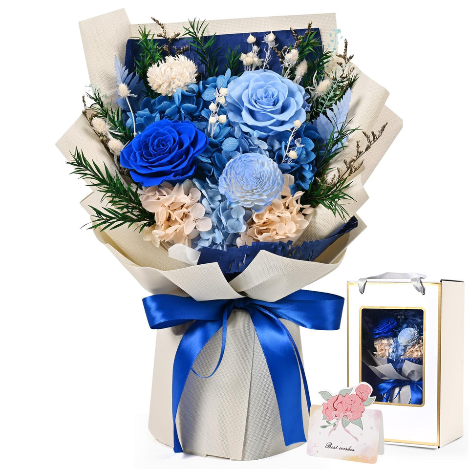 Waipfaru blue preserved flowers bouquet for long-lasting home décor and gift-ready charm.