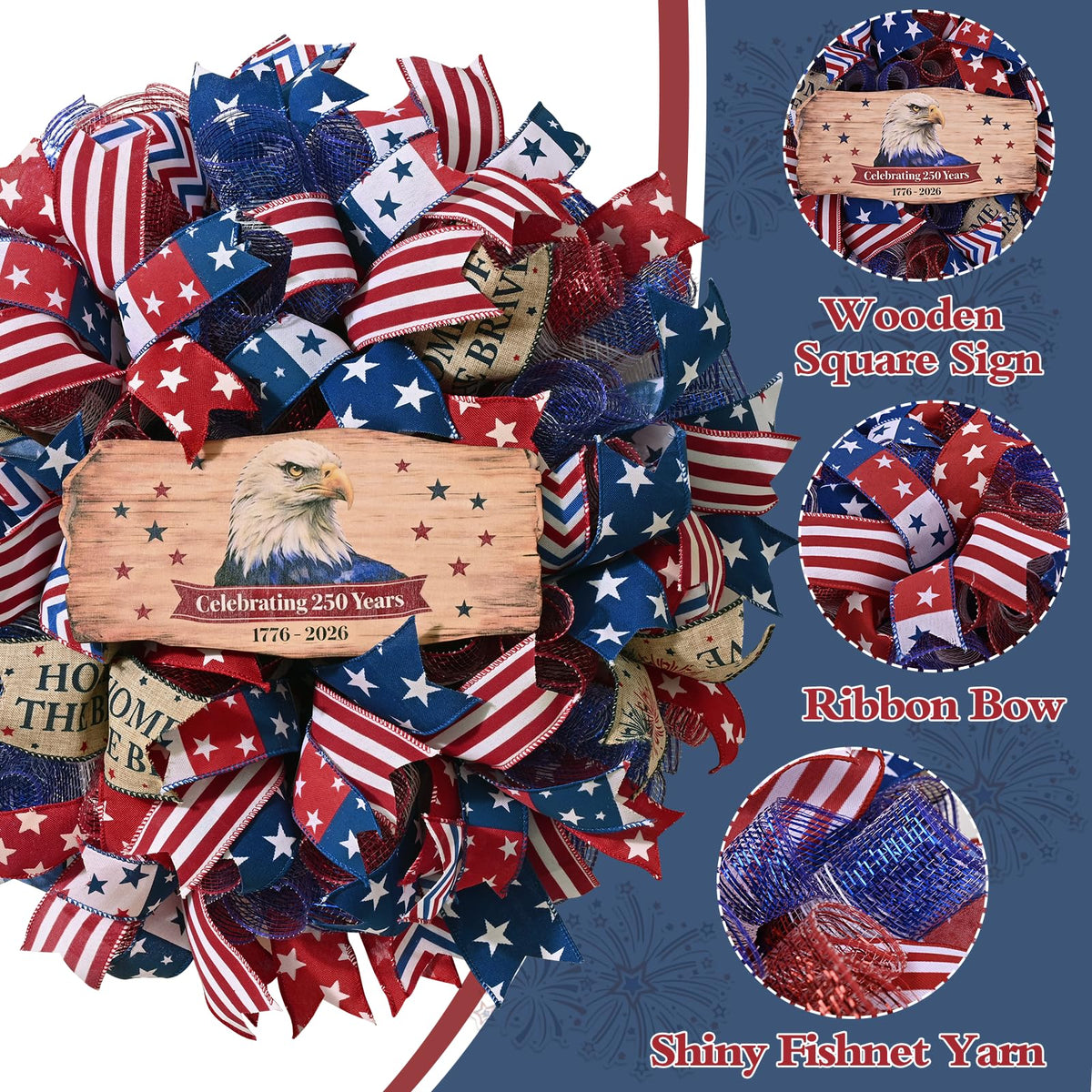 Durable Waipfaru wreath uses mesh and silk ribbons for indoor or covered outdoor display.
