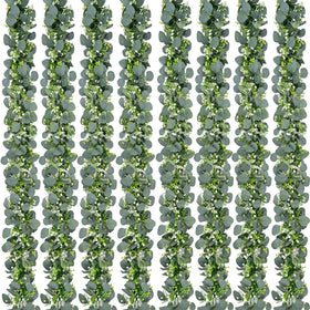 Waipfaru eucalyptus garland; 8-piece, 5.9ft length, ideal for mantle or table decor.