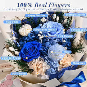 Waipfaru everlasting blue flowers provide a timeless accent for any room.