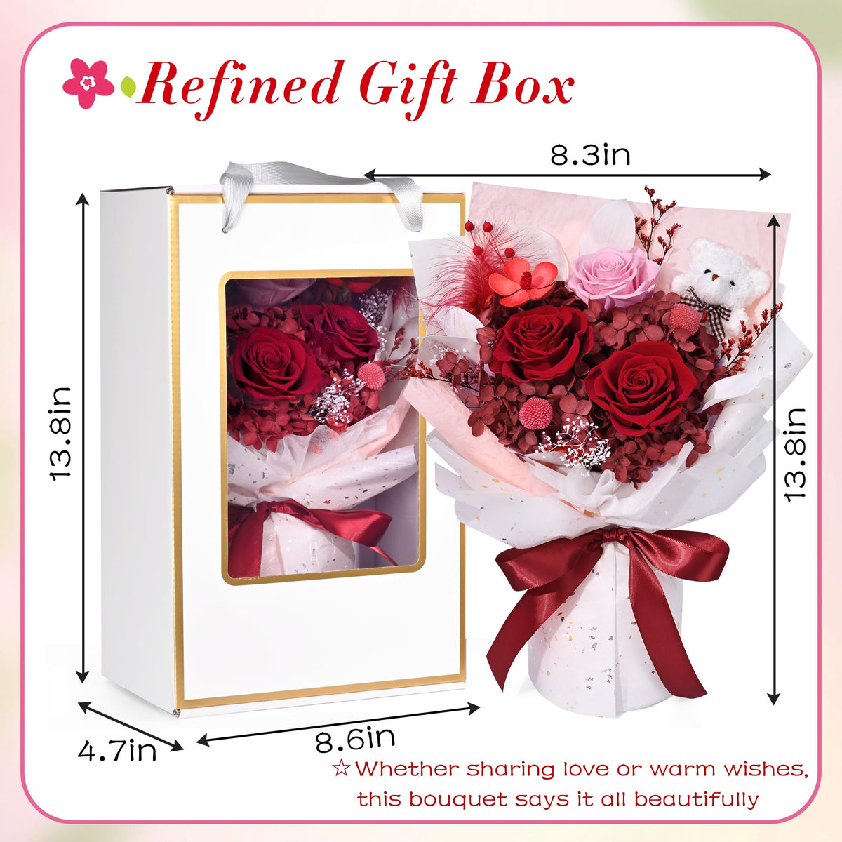 Waipfaru forever rose bouquet in red, elegant display for home decor.