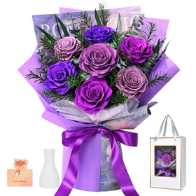 Waipfaru seven-preserved-rose bouquet in purple, long-lasting and gift-ready
