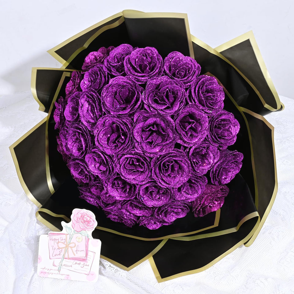 Waipfaru glitter rose bouquet assemble kit with 24 pieces for DIY gifting