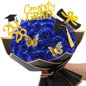 Waipfaru glitter rose bouquet with graduation stand signs, ideal for photo-worthy ceremonies.