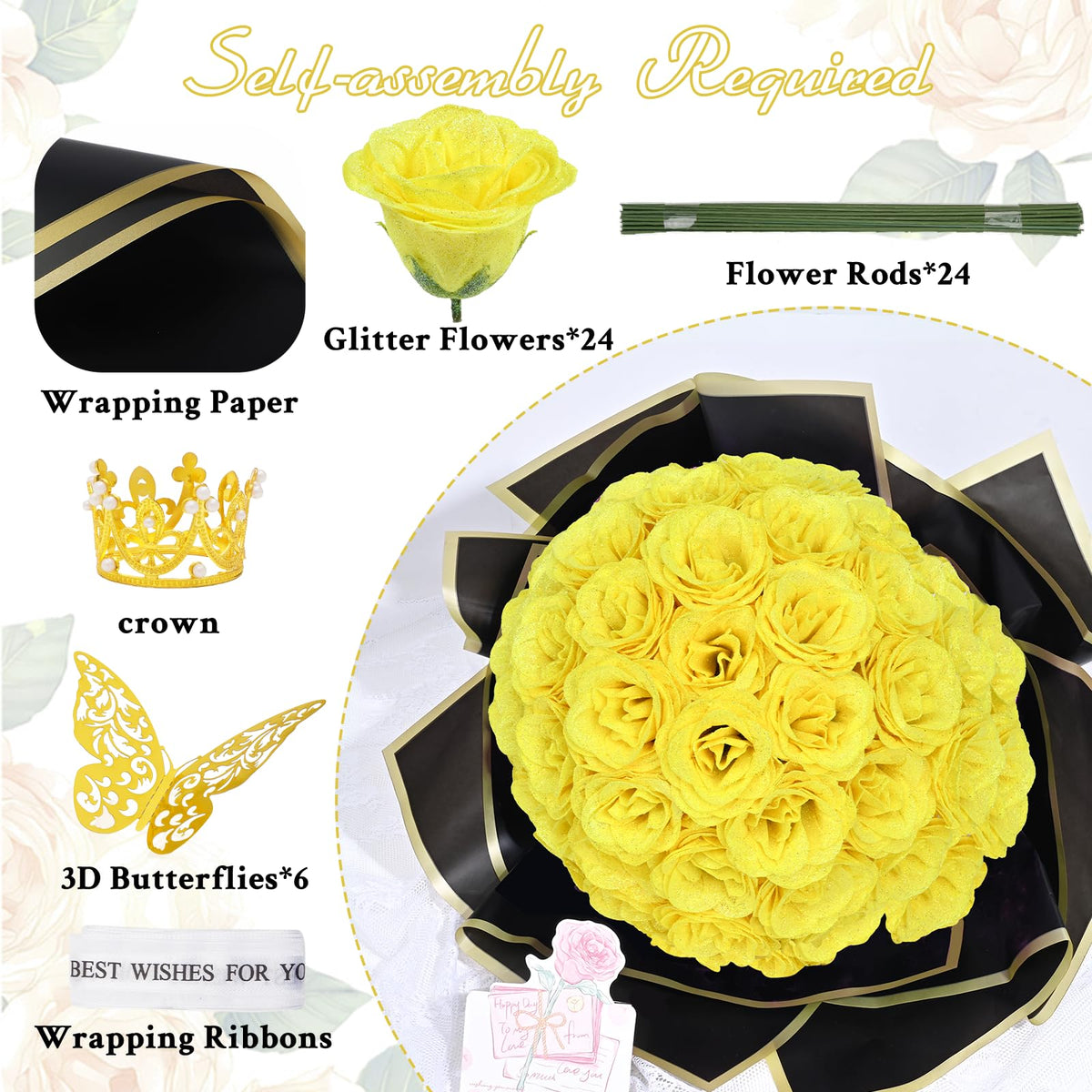 Waipfaru glitter rose butterflies crown adds whimsical accents for celebrations