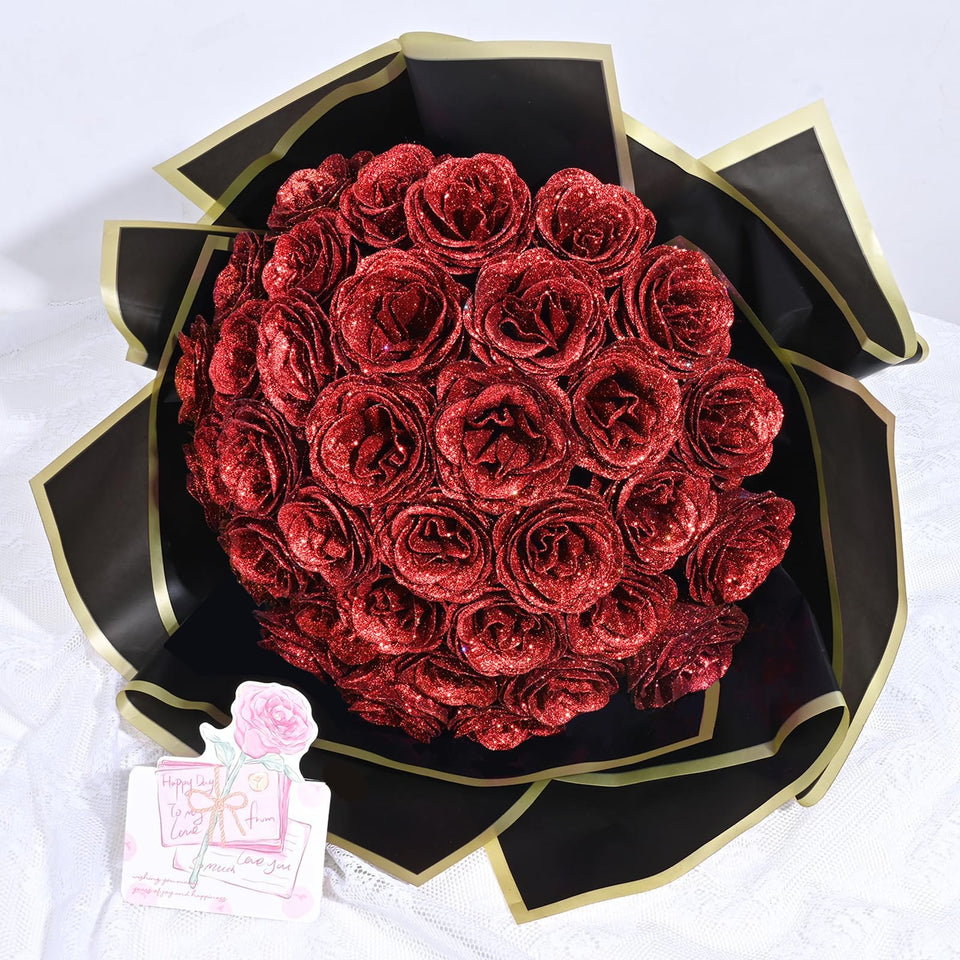 Waipfaru Glitter Roses Bouquet with 24 red roses, ideal for home décor and gifting.