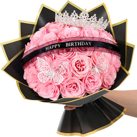 Waipfaru Glitter Roses Bouquet with 36 pink blooms for a festive birthday display