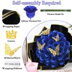 Waipfaru Glitter Roses Bouquet blue option offers calm, unique mood.