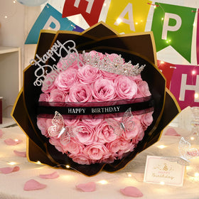 Waipfaru Glitter Roses Bouquet includes a birthday sign for instant celebration
