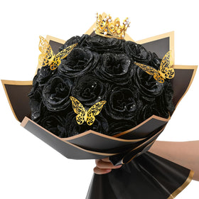 Waipfaru Glitter Roses Bouquet with black roses for elegant home decor.