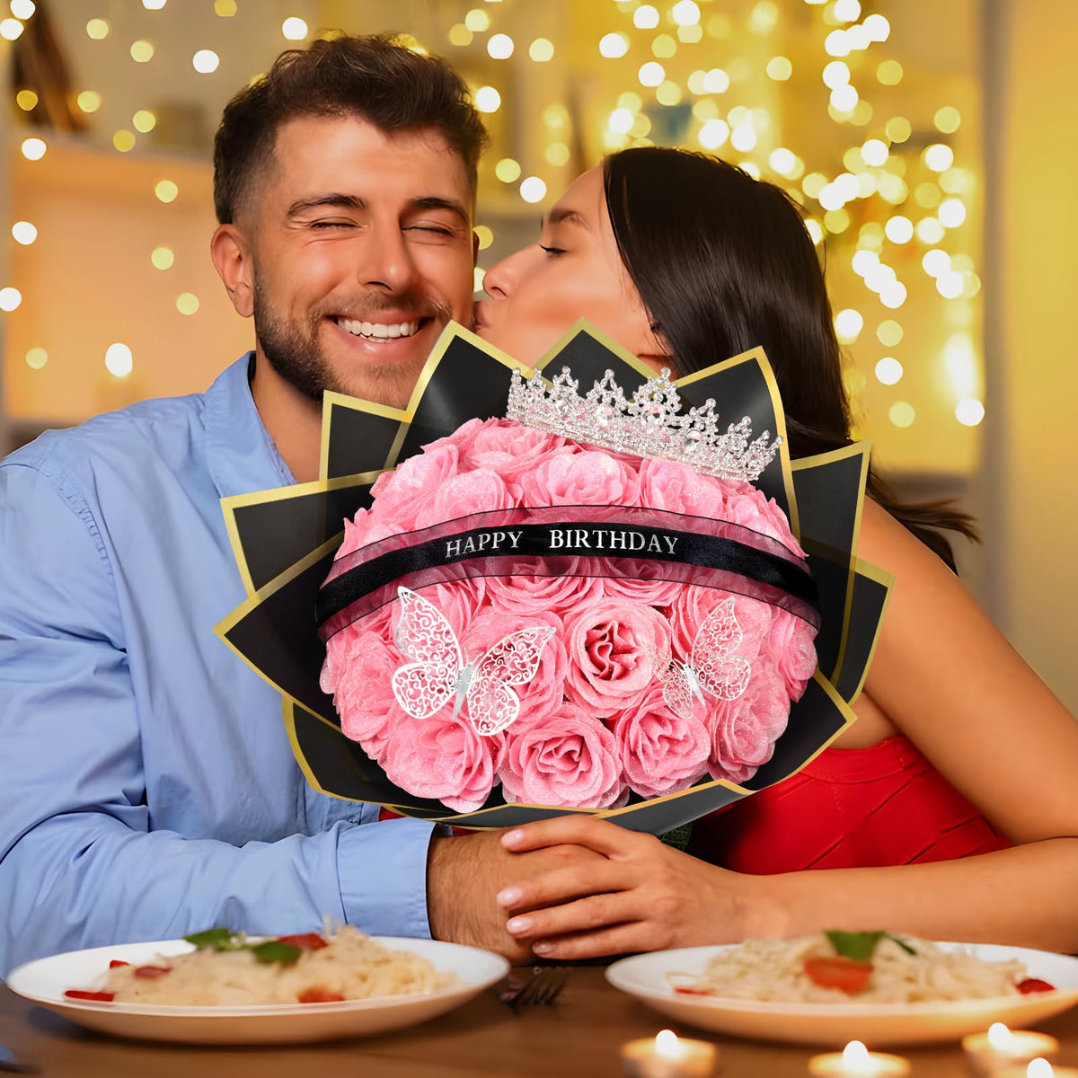 Lifelike Waipfaru glitter rose petals offer durable home décor