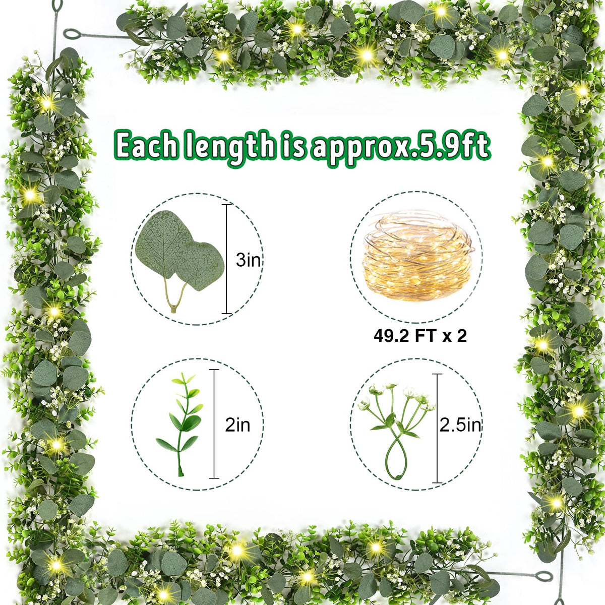 Waipfaru greenery garland with flowers for wedding and event decor