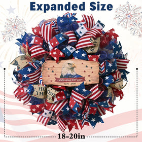Handcrafted Waipfaru patriotic wreath features layered tulle bows and vivid ribbons.