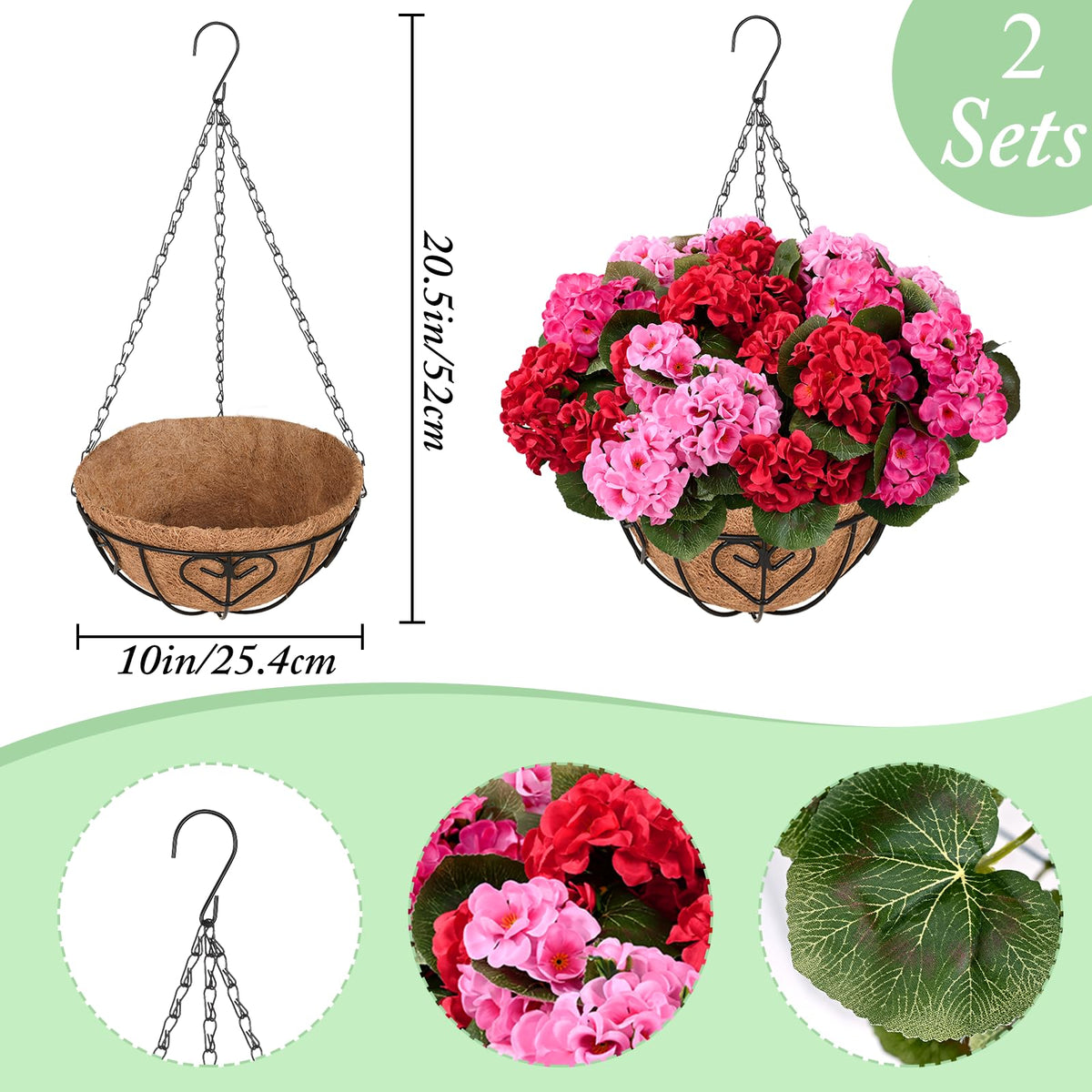 Waipfaru hanging basket 10x10x20 provides instant color with easy setup.