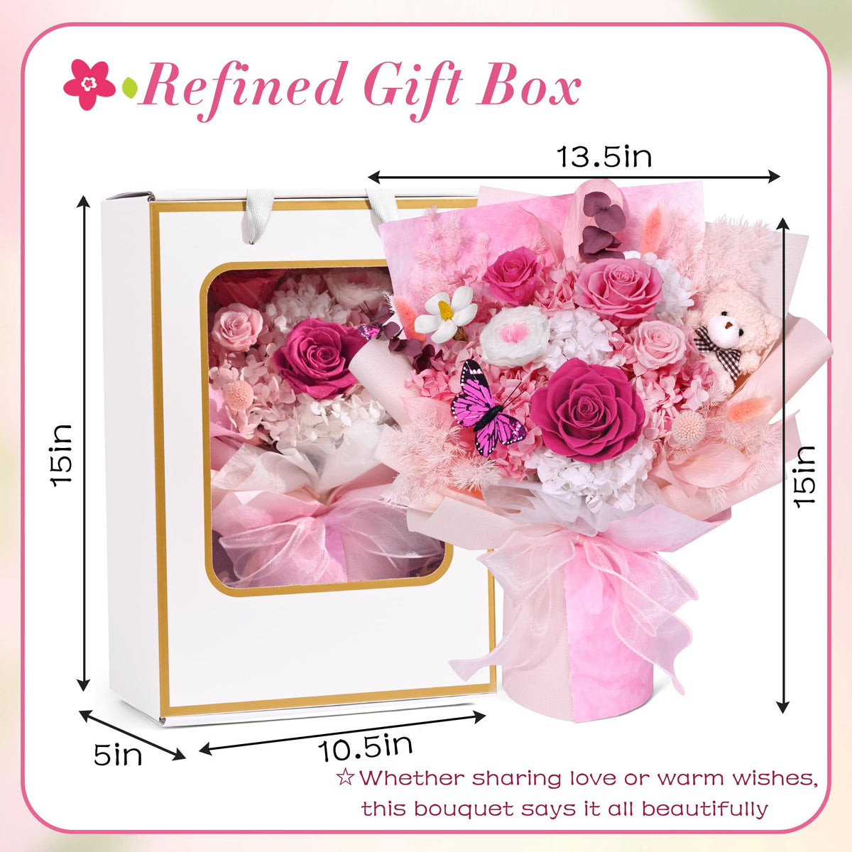 Waipfaru large pink preserved flowers display lasting beauty.