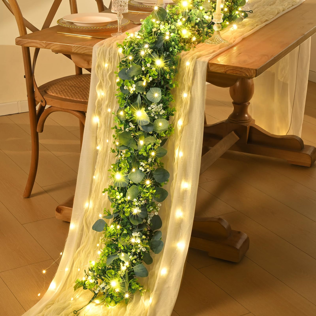 Waipfaru LED lights on garland add glow to evening settings