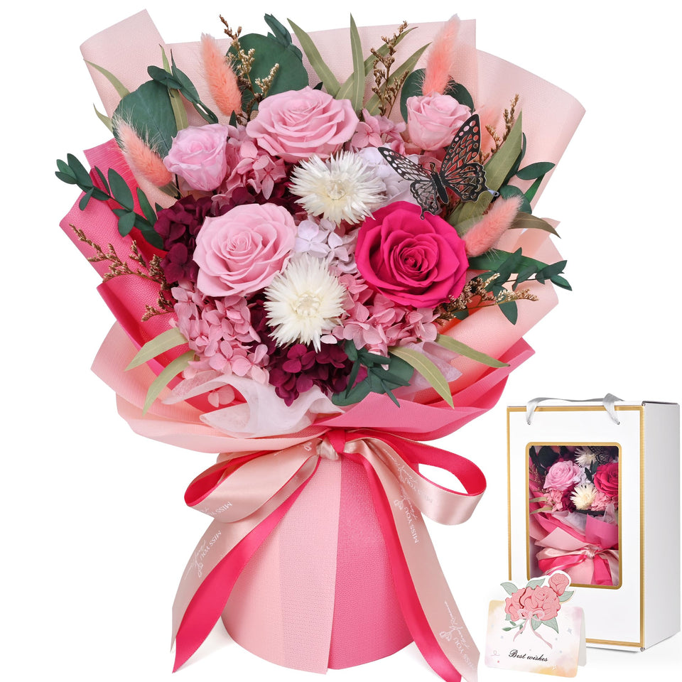 Waipfaru light pink preserved flowers bouquet shows long-lasting gift potential