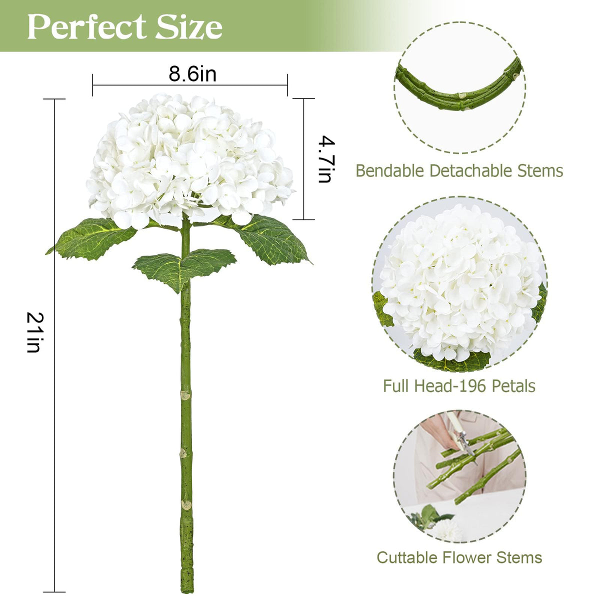 Waipfaru long stem hydrangea with 16.5-inch stems to fit varied arrangements