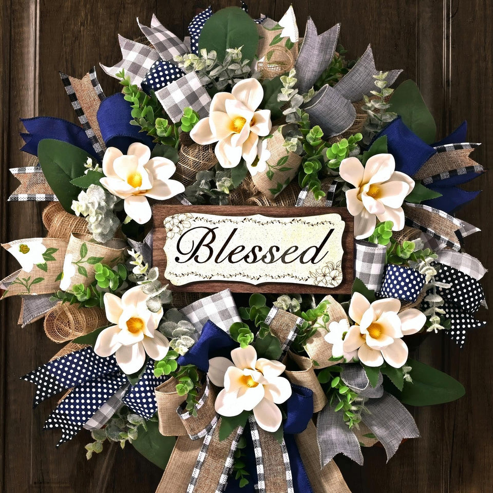 Waipfaru magnolia wreath with eucalyptus for a welcoming front door