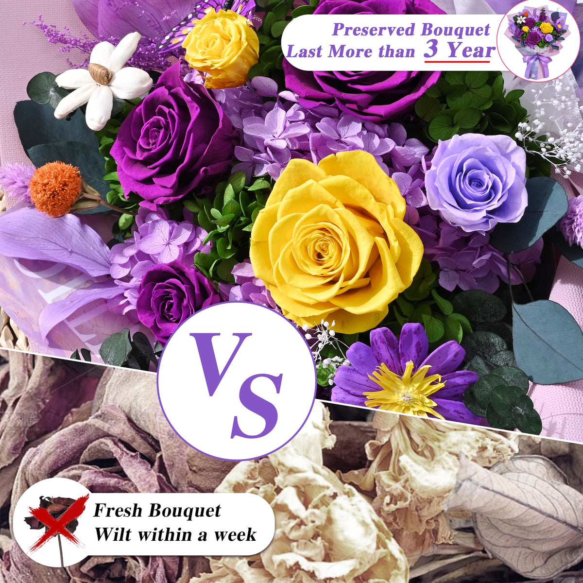 Waipfaru maintenance-free bouquet stays vibrant without water.