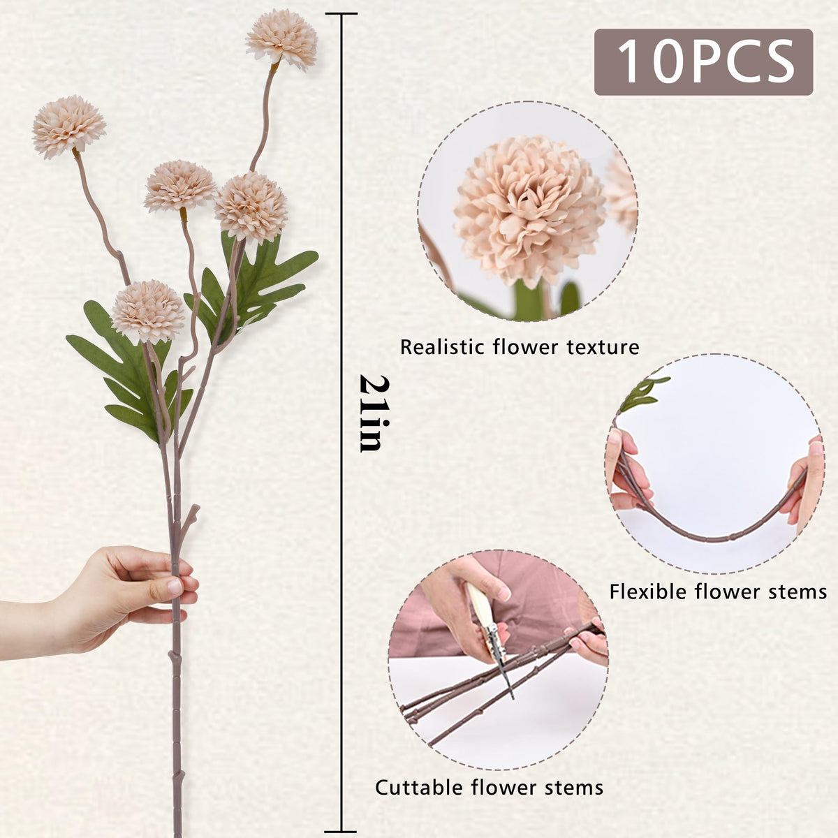 Waipfaru no vase beige flowers ideal for quick setups.