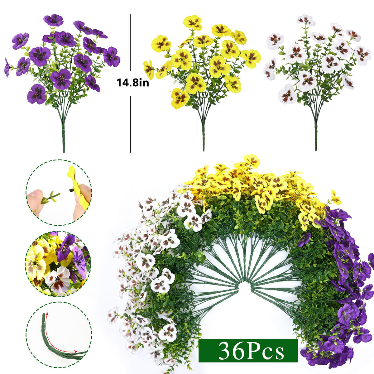 Waipfaru pansies fake flowers front door porch vivid color without maintenance