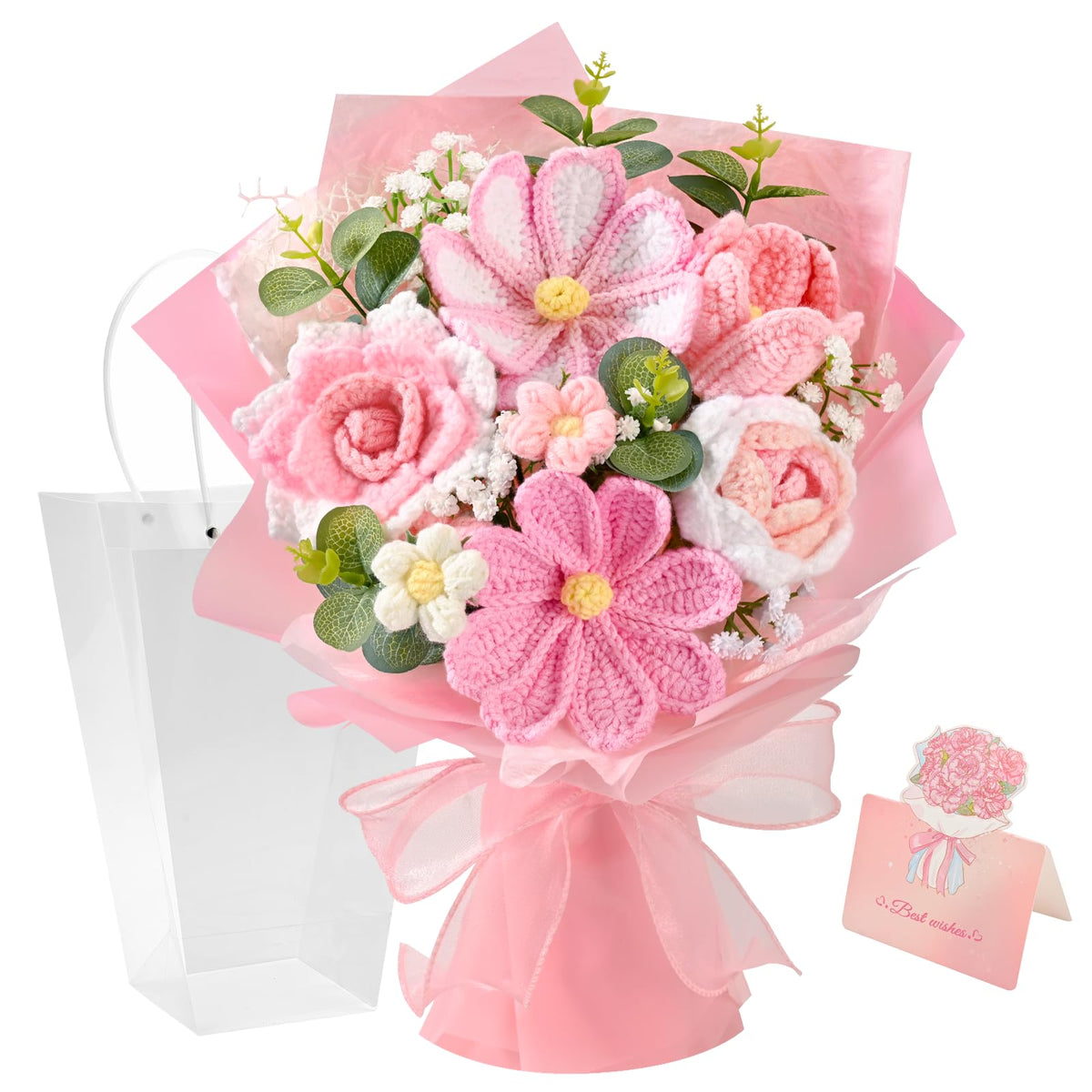 Waipfaru pink crochet flower bouquet; soft, durable blooms for gifting on special days.