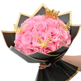Waipfaru pink glitter roses bouquet close-up, ideal for romantic gifts and weddings.