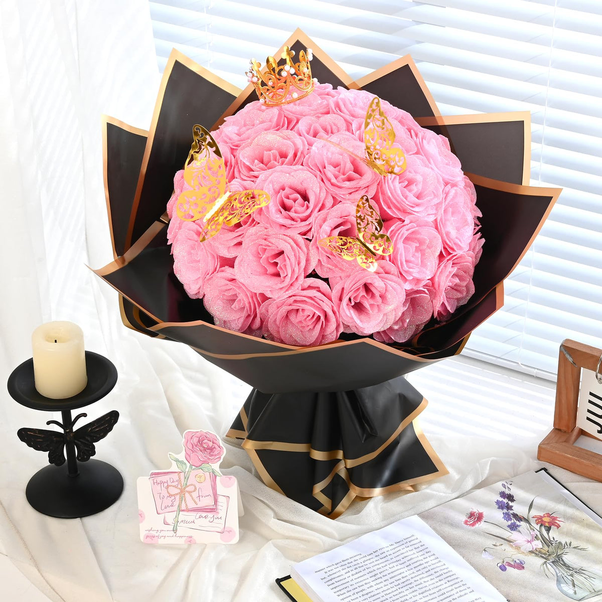 Waipfaru glitter rose bouquet as a heartfelt keepsake.