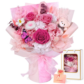 Waipfaru pink preserved bouquet in gift box, ready to gift.