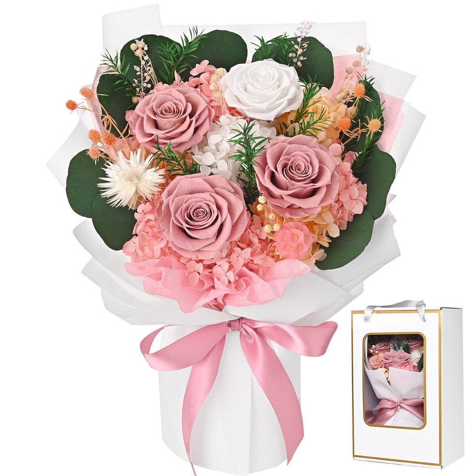 Waipfaru preserved flowers dusty fresh bouquet in gift box, long-lasting beauty for your home.